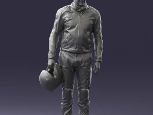000425 Biker Male Character Holding Helmet Standing Pose 3D Scan 3D Model