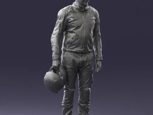 000425 Biker Male Character Holding Helmet Standing Pose 3D Scan 3D Model
