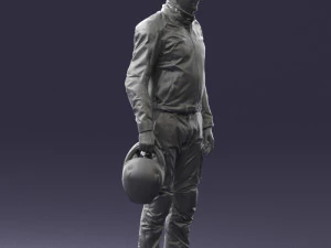 000425 Biker Male Character Holding Helmet Standing Pose 3D Scan 3D Model