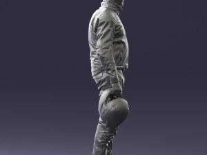 000425 Biker Male Character Holding Helmet Standing Pose 3D Scan 3D Model