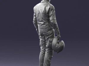 000425 Biker Male Character Holding Helmet Standing Pose 3D Scan 3D Model