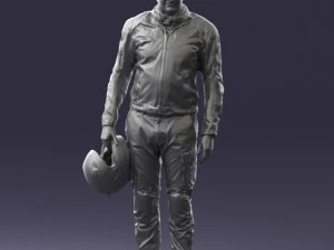 000425 Biker Male Character Holding Helmet Standing Pose 3D Scan 3D Model