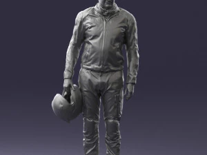 000425 Biker Male Character Holding Helmet Standing Pose 3D Scan 3D Model