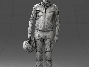 000425 Biker Male Character Holding Helmet Standing Pose 3D Scan 3D Model