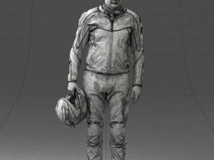 000425 Biker Male Character Holding Helmet Standing Pose 3D Scan 3D Model