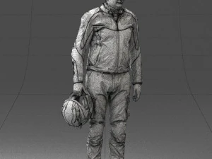 000425 Biker Male Character Holding Helmet Standing Pose 3D Scan 3D Model