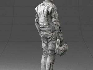 000425 Biker Male Character Holding Helmet Standing Pose 3D Scan 3D Model
