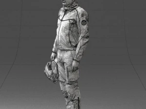 000425 Biker Male Character Holding Helmet Standing Pose 3D Scan 3D Model