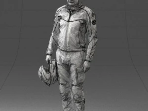 000425 Biker Male Character Holding Helmet Standing Pose 3D Scan 3D Model