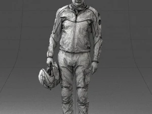000425 Biker Male Character Holding Helmet Standing Pose 3D Scan 3D Model