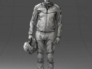 000425 Biker Male Character Holding Helmet Standing Pose 3D Scan 3D Model