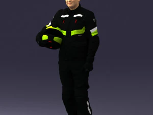 000429 Biker Male Character Holding Helmet 3D Scan 3D Model