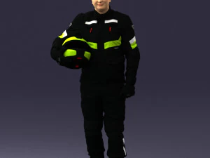 000429 Biker Male Character Holding Helmet 3D Scan 3D Model