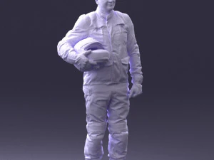 000429 Biker Male Character Holding Helmet 3D Scan 3D Model
