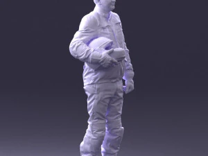 000429 Biker Male Character Holding Helmet 3D Scan 3D Model