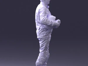 000429 Biker Male Character Holding Helmet 3D Scan 3D Model