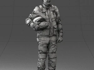 000429 Biker Male Character Holding Helmet 3D Scan 3D Model