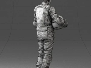 000429 Biker Male Character Holding Helmet 3D Scan 3D Model