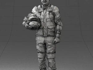 000429 Biker Male Character Holding Helmet 3D Scan 3D Model