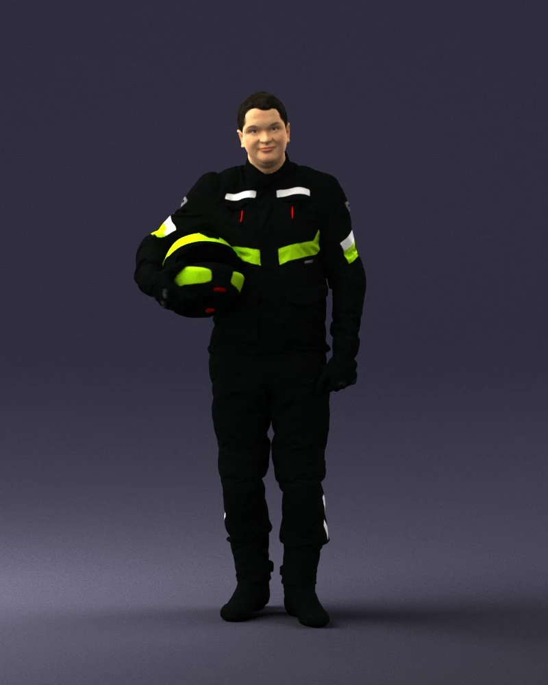 000429 Biker Male Character Holding Helmet 3D Scan 3dp 3D Print Model .c4d .max .obj .3ds .fbx .stl .blend 