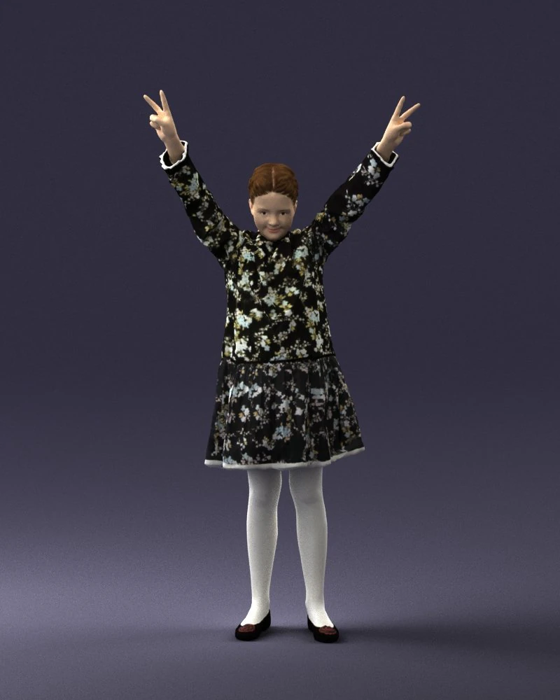 000432 Little Girl Character Victory Pose 3D Scan 3D Model .c4d .max .obj .3ds .fbx .stl .blend 