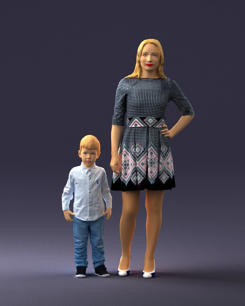 000388 Realistic 3D Scanned Family Set Woman and Child 3D Model .c4d .max .obj .3ds .fbx .stl .blend 