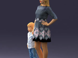 000388 Realistic 3D Scanned Family Set Woman and Child 3D Model