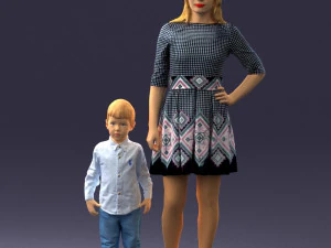 000388 Realistic 3D Scanned Family Set Woman and Child 3D Model