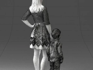 000388 Realistic 3D Scanned Family Set Woman and Child 3D Model
