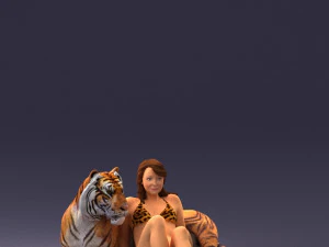 woman sitting on tiger 0063 3D Model