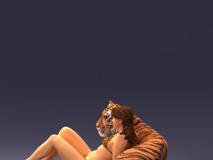 woman sitting on tiger 0063 3D Model