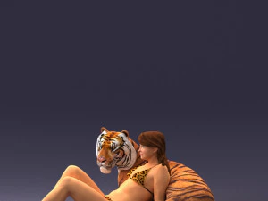 woman sitting on tiger 0063 3D Model