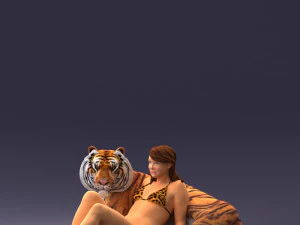 woman sitting on tiger 0063 3D Model