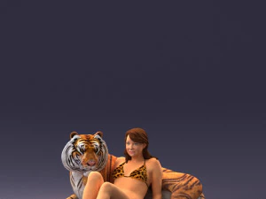 woman sitting on tiger 0063 3D Model