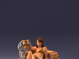 woman sitting on tiger 0063 3D Model