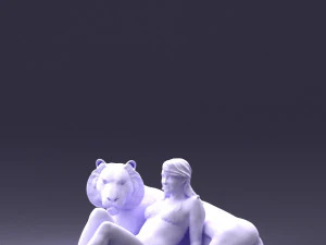 woman sitting on tiger 0063 3D Model