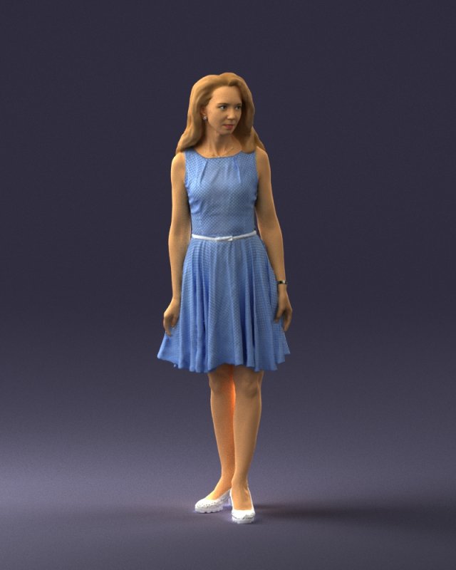 woman in blue dress 0100 Modello 3D .c4d .max .obj .3ds .fbx .stl .blend 
