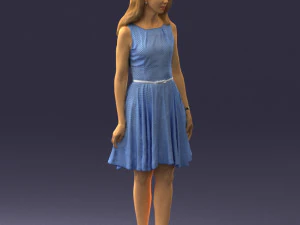 000434 Woman Character in Blue Dress Walking Pose 3D Scan 3dp 3D Print Model