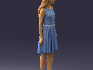 000434 Woman Character in Blue Dress Walking Pose 3D Scan 3dp 3D Print Model