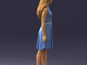 000434 Woman Character in Blue Dress Walking Pose 3D Scan 3dp 3D Print Model