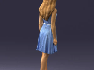 000434 Woman Character in Blue Dress Walking Pose 3D Scan 3dp 3D Print Model