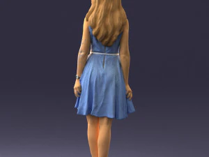 000434 Woman Character in Blue Dress Walking Pose 3D Scan 3dp 3D Print Model