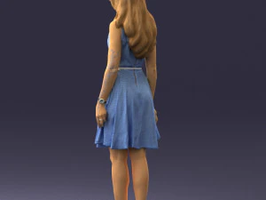000434 Woman Character in Blue Dress Walking Pose 3D Scan 3dp 3D Print Model