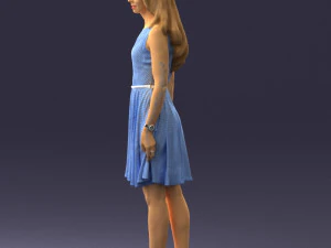000434 Woman Character in Blue Dress Walking Pose 3D Scan 3dp 3D Print Model