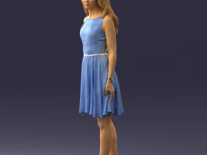 000434 Woman Character in Blue Dress Walking Pose 3D Scan 3dp 3D Print Model