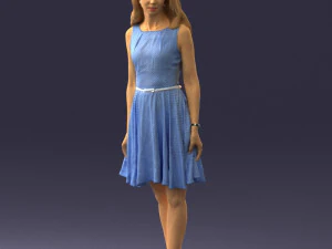 000434 Woman Character in Blue Dress Walking Pose 3D Scan 3dp 3D Print Model