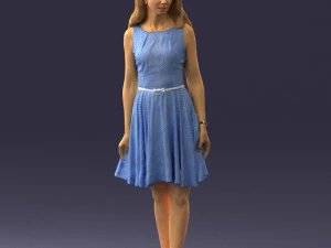 000434 Woman Character in Blue Dress Walking Pose 3D Scan 3dp 3D Print Model
