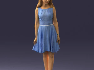 000434 Woman Character in Blue Dress Walking Pose 3D Scan 3dp 3D Print Model