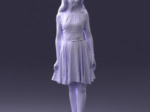 000434 Woman Character in Blue Dress Walking Pose 3D Scan 3dp 3D Print Model