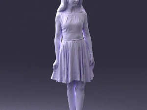 000434 Woman Character in Blue Dress Walking Pose 3D Scan 3dp 3D Print Model